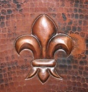 15" Square Copper Kitchen Bar Prep Sink with Fleur de Lis Design