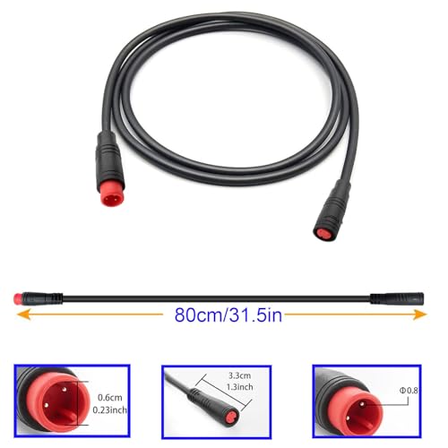 VISSQH 2 x Câble d'extension 2Pin ebike femelle et mâle Câble de vélo électrique Connecteur étanche 2pin pour éclairage/accélérateur/frein de vélo électrique - 80 cm – vue 2