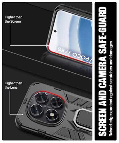 Image of WOW IMAGINE Shock Proof Back Case Mobile Cover for Redmi Note 14 Pro 5G | Poco X7 5G | Back Cover Case (Tough Armor | Hybrid PC + TPU | Ring Holder & in-Built Kickstand | Black)