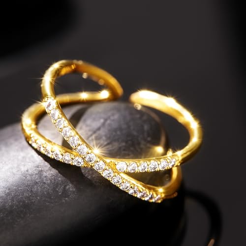 Gold Engagement Rings for Women, Wedding Promise Rings for Her, Diamond Pinky Thumb Eternity Band Jewelry for Couples Non Tarnish Size 5-123