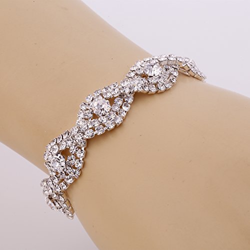Paxuan Womens Wedding Bridal Earrings Bracelet Jewelry Sets Rhinestone Crystal Bracelets Earrings Jewelry Sets (Bracelet And Earrings Set) #TOP2