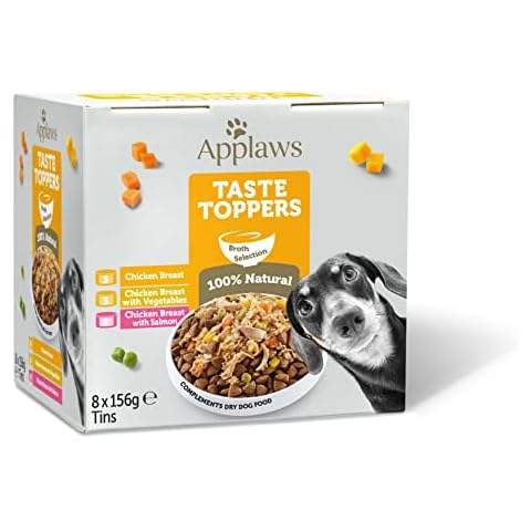 Applaws Taste Toppers 100% Natural Wet Dog Food Topper, Chicken Selection in Broth Tin 8 x 156g Tins Cover