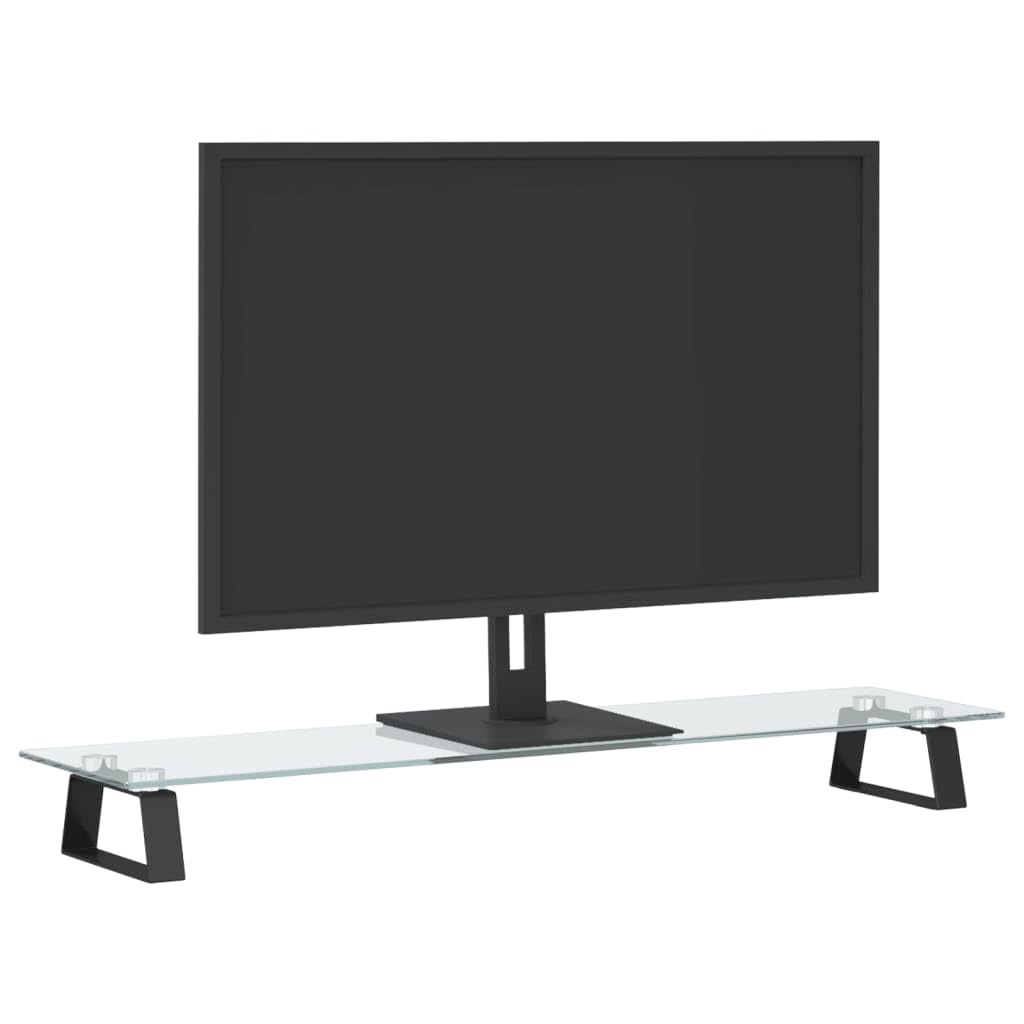 Supporto per monitor nero, 80 x 20 x 8 cm, vetro temperato, metallo, ergonomico, regolabile in altezza, per postazione di lavoro, ufficio, casa, gaming, semplice da scrivania