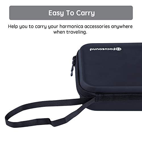 Focusound Harmonica Case, PU Leather Zippered Carry Case with Soft Mesh, Special Slots for 7 Harmonicas, Black