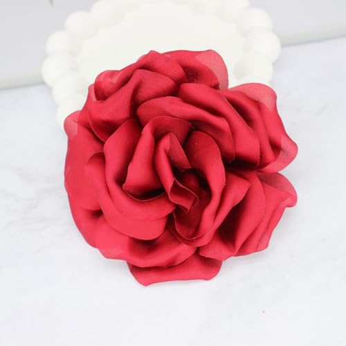 Image of Satin Fabric Rose Flower Brooches Pins for Women Elegant 3D Large Camellia Flowers Floral Lapel Pins for Valentines Day Wedding Bridal Prom Banquet Party Dress Suit Clothes Accessories