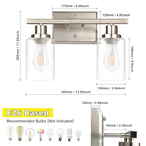 image for Ascher 2-Light Wall Sconces, Modern Vanity Light Fixture with Clear Gl