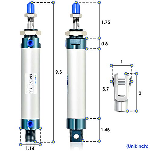 TAILONZ PNEUMATIC 25mm Bore 100mm Stroke Air Cylinder Double Action with Y Connector and 2Pcs 6mm Fittings MAL25x100 by TAILONZ PNEUMATIC - Image 2