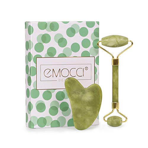 Jade Massagegerät für das Gesicht, Gua Sha Geschenkset, Augen- und Gesichtspflege, reduziert Falten und strafft die Haut, natürlicher echter Jadestein (grün)