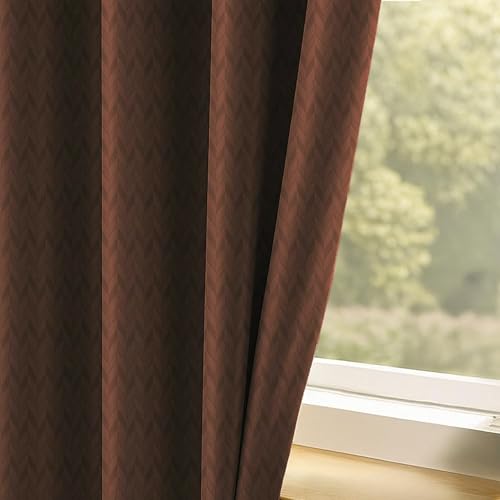Kiara Creations Premium 100% Blackout Curtain for Window 4 Feet | Herringbone Embossed Design | Thermal Insulated, Noise Reducing & Energy Saving Curtains| Pack of 1, Brown