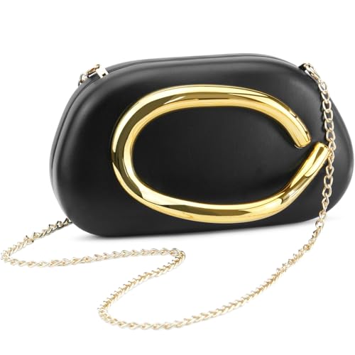 Cartera tipo clutch para mujer, bolso de noche redondo clásico con asa metálica y cadena desmontable, ideal como bolso de vacaciones y fabricado en cuero sintético PU miniatura 1
