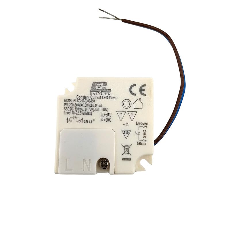 Per luci a LED Constant Current EL-CCHD-0300-750, 300 mA 34-75 Volt 22,5 W, convertitore elettronico, non dimmerabile, bianco