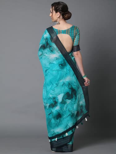 Image of AKHILAM Women's Multicolor Litchi Silk Ethnic Motif Print Saree With Unstitched Blouse Piece|sarees for women | litchi silk sarees
