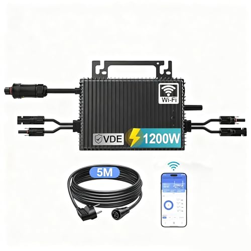 SUKFLOW Microinversor de Corriente 1200 W,inversor fotovoltaico para 2 Paneles solares, IP67 Impermeable, MPPT Integrado, Control por WiFi/App