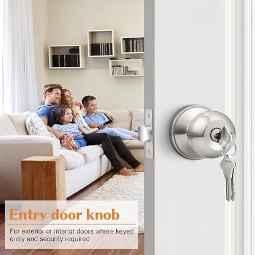 Probrico Brushed Nickel One Keyway Ball Door Knobs Entry Lock with Keys, 3 Pack Keyed Alike Door Locksets, Interior Exterior Keyed Hardware by Probrico - Image 2