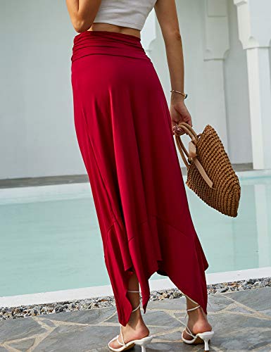 DOUBLJU High Waisted Casual Skirts Soft Fit Flowy Handkerchief Hemline Unbalanced Hem Midi Skirts for Womens with Plus Size3