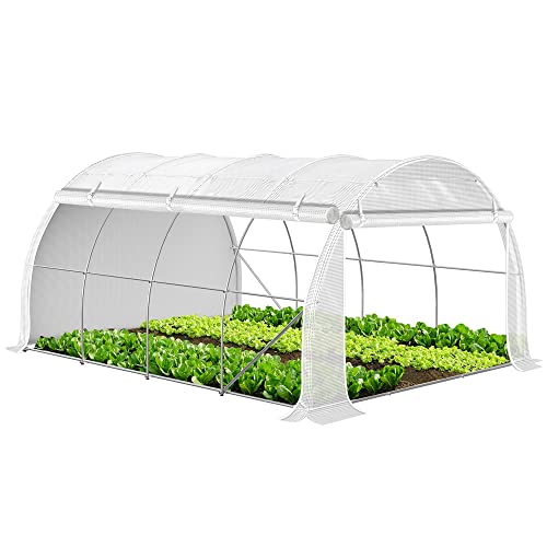 VOUNOT Serre de Jardin Tunnel 300x400x200cm en Acier Galvanisé PE Haute densité 140 g/m² 12m2 Anti-UV avec Zip Enroulables Idéale pour Toutes Saisons