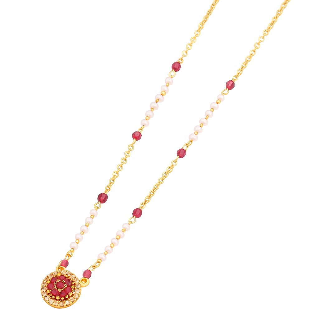 Graceful Imitation Gold Plated Mangalsutra with Red Artificial Stones & Diamonds-image-24