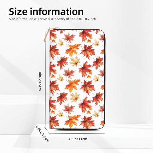 Leather Thin Slim Wallets for Women Men - Fashion Vintage Maple Leaf Print Card Wallet Holder with Zipper2