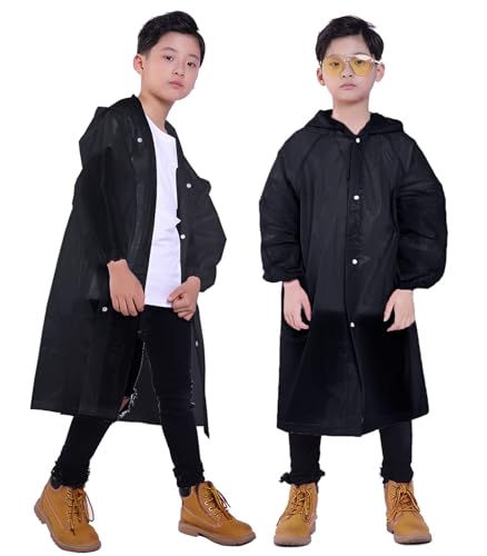 Kids Rain Jacket, 2 Pack Rain Ponchos for Kids - Reusable Raincoats for Boys and Girls Waterproof Outdoor Rain Gear