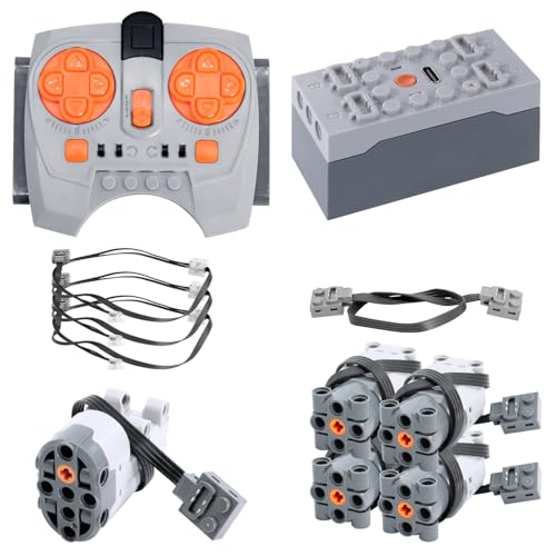 Power Functions Motor Set APKLVSR 11-Teiliges Elektrisch Motoren Set mit Servomotor L-Motor 2.4GHz Fernbedienung Batteriebox LED-Lichtkabel Extension Wire Kompatibel mit Technic Modellen