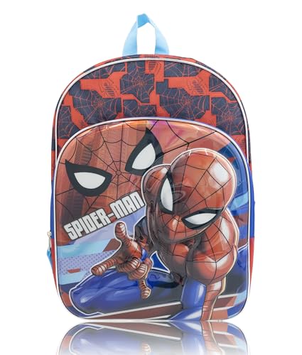 Mochila Marvel Homem-Aranha para meninos | Mochila escolar do Homem-Aranha de 40,6 cm com frente moldada em 6D, gráficos da web e pingente de herói | Mochila infantil de super-herói para crianças |