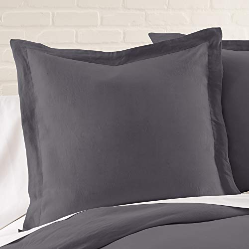 Image of Levtex Home - 100% French Flax Linen - Euro Sham - French Flax Washed Linen - Charcoal - Sham Size (26x26in.), No Insert