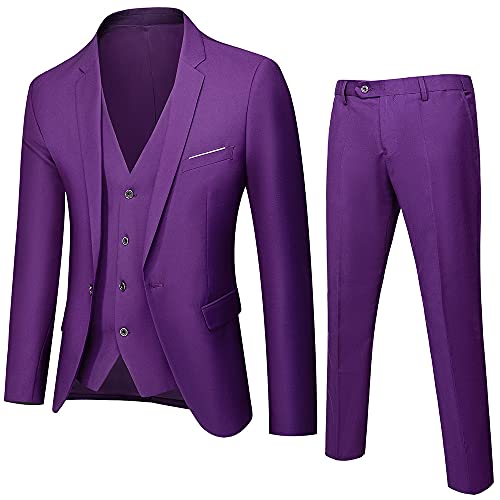 Costume homme 3 pièces violet coupe slim contre l'inconfort des grandes fêtes