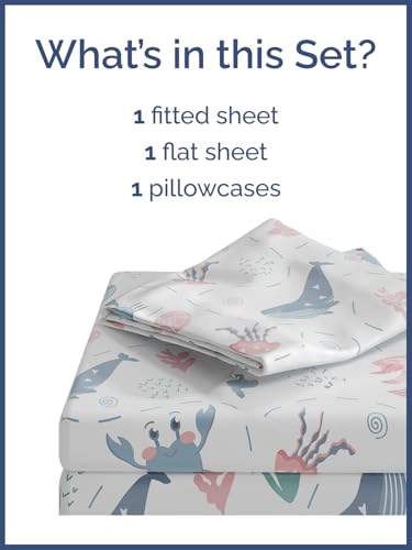 Image of Kids Twin Fish & Whales Bed Sheets - 3 Piece Kids Fish & Whales Sheet Set | Fish & Whales Themed Bedding, Ultra-Soft, Cute & Cozy, Breathable & Machine Washable, Bed Set for Boys, Girls & Teens, Comfy
