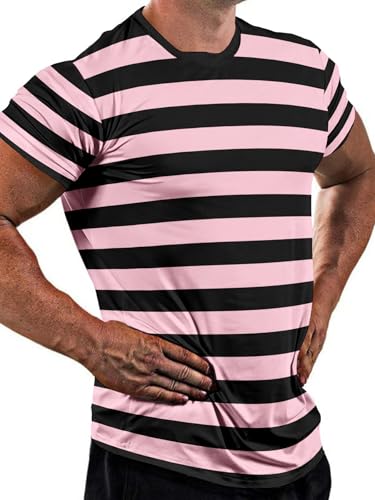 Mens Striped T-Shirt Short Sleeve Crewneck Classic Horizontal Stripe Tee Top3