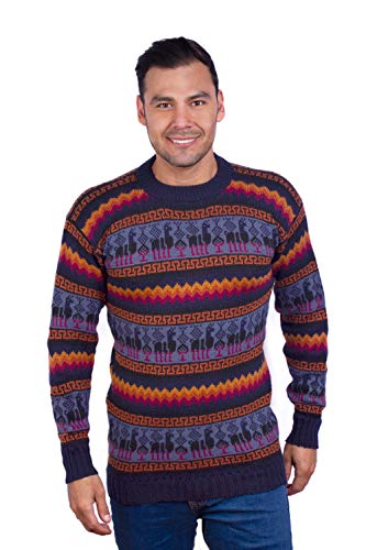 Crewneck Navy Blue Alpaca Sweater for Men - Winter Pullover