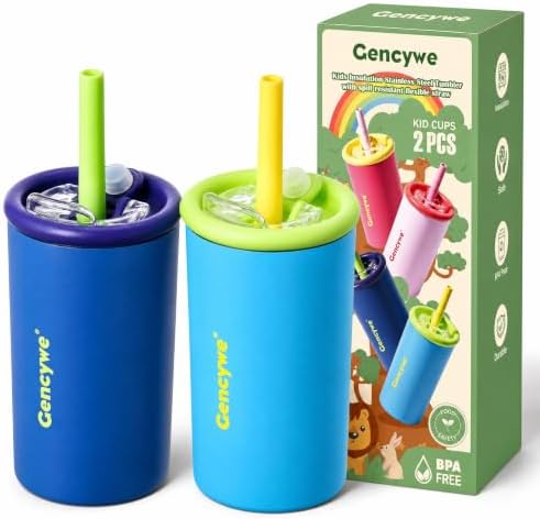Gencywe® 2 PACK Kids Double Walled Stainless Steel Cups with Stra...