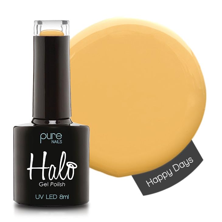 Halo Gel Polish 8ml - Happy Days. UV/LED Gel Nail Polish, Long Lasting & Easy To Apply. Nail Art Colours For Manicure & Pedicure. Gel Polish For Professional & Home Use.