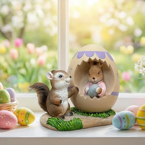 Estatua Decorativa de Ardilla y Conejo en Resina para Pascua miniatura 4