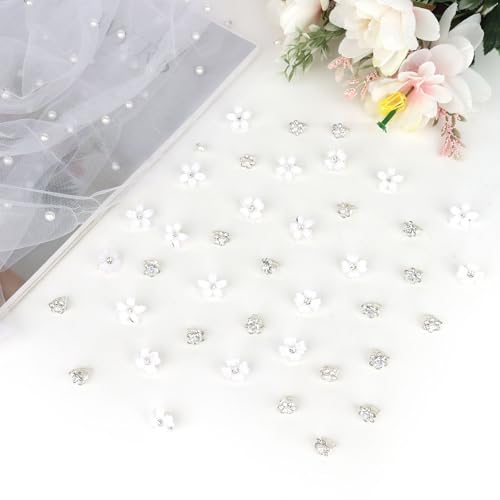 Pinzas mini decorativas con flor blanca y rinestone, set 40 pcs miniatura 7