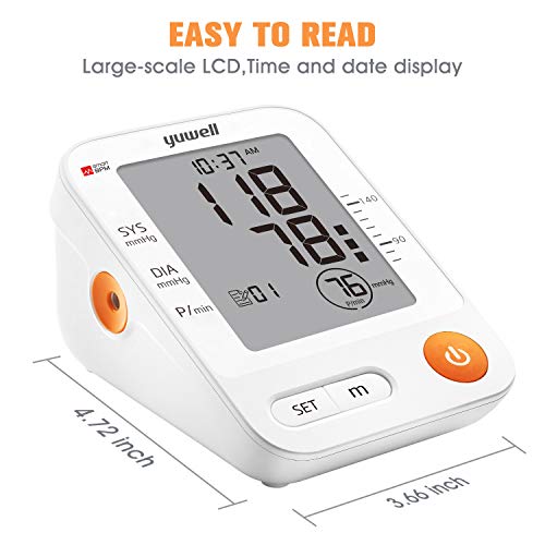 Blood Pressure Monitor Upper Arm Cuff, Yuwell Accurate Automatic Bp Machine Meter with Cuff 8.7-17.7, Large LCD for Home Use Pulse Rate Monitoring - Device Bag, AC Adapter, 4AA Included