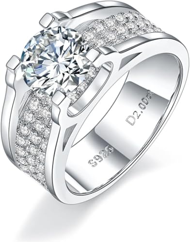 Bague moissanite 2 carats pour homme en argent 925 de couleur D