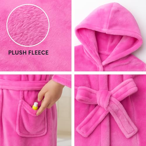 ACTLATI Girls Hooded Plush Bathrobe Full Length – Soft Fleece Robe with Belt & Pockets, Long Kids Robe for Girls Ages 3-133
