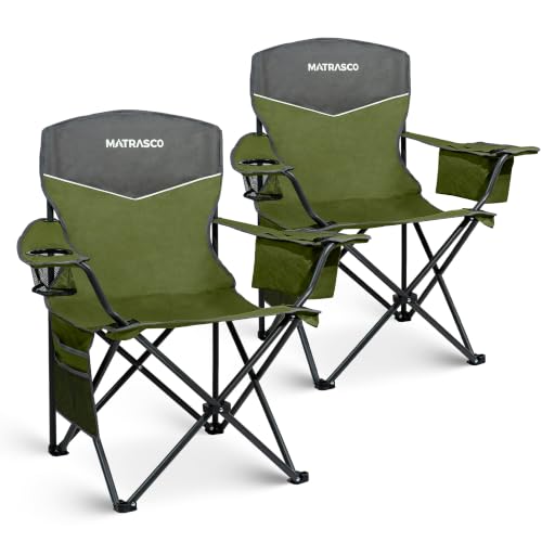 Matrasco Outdoor Folding Camping Chairs 2 Pack, 350 lbs Capacity, Green