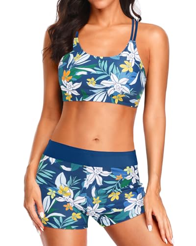 Image of Holipick 3 Piece Tankini Swimsuits for Women Tummy Control Bathing Suits Swim Tank Top with Bra Boy Shorts Teen Swimwear 2026