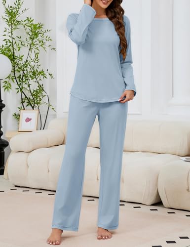 Image of KCW Womens Pajamas Sets 100% Cotton 2 Piece Lounge Set Long Sleeve Tops and Pants Soft Pjs Sleepwear with Pockets
