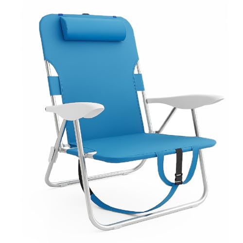 TIENDA EURASIA – Silla Playa Plegable | 61x28x85.5 cm | Azul Turquesa | Reclinable 4 Posiciones | Aluminio y Textileno | Transporte Tipo Mochila | Cojín Reposacabezas