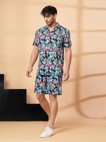 Image of Rigo Printed Co-Ord Set for Men's | Casual Shirt & Shorts Night Suit Set | Lounge-wear Nightdress Pajama Set for Men's | Night Wear, Beach Wear, Vacation Wear Outfit