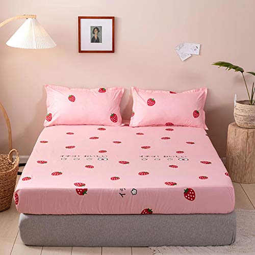 Kids Fitted Sheet Twin Size Girls Cute Strawberry Bedding Set for Children Bedroom Decor Girly Cartoon Fruit Print Bed Sheet Set Lovely Pink Bed Cover with 1 Pillow Cases,Flat Sheet not Incl