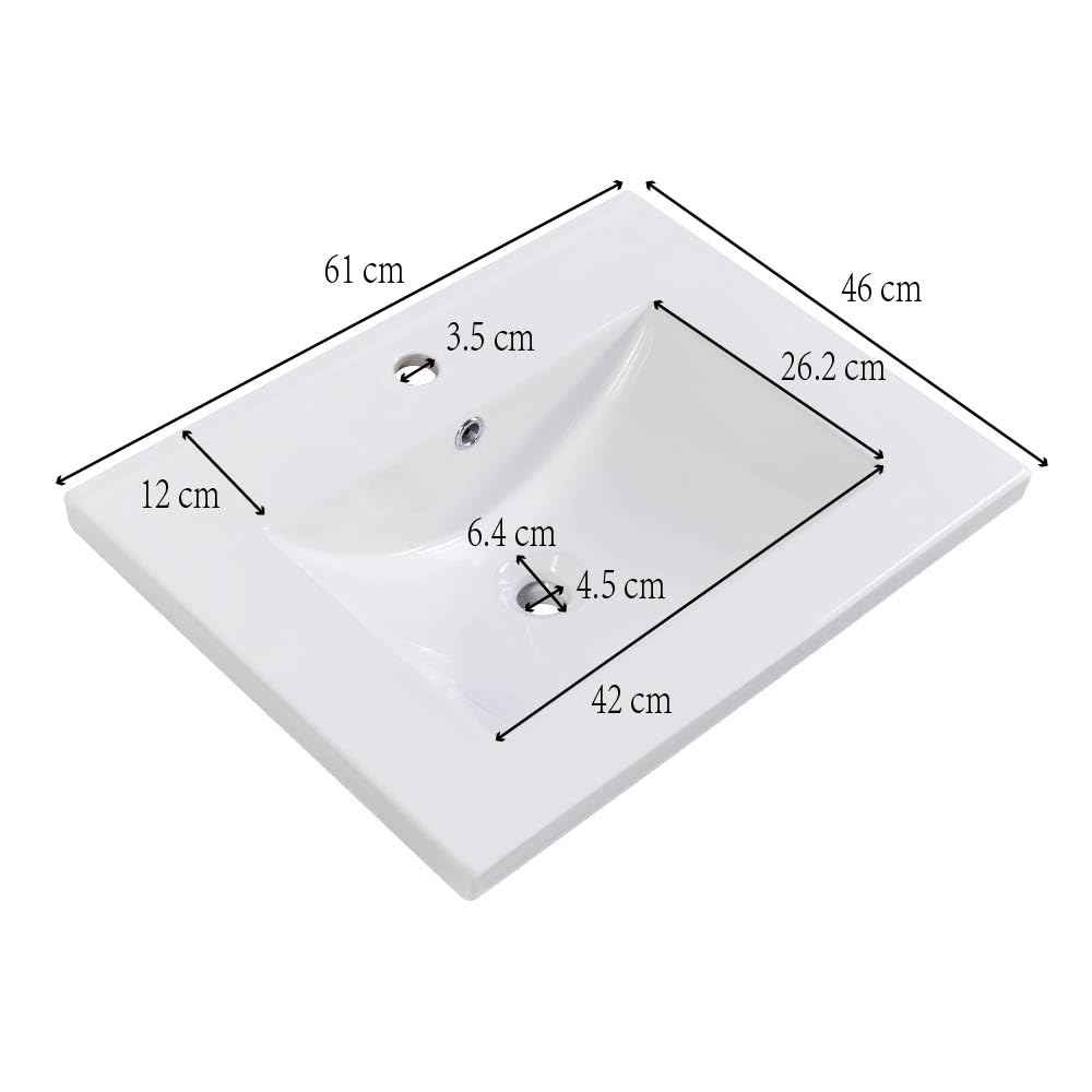 Mueble de baño individual para lavabo de 60 cm con lavabo de cerámica, con estante (gris claro)
