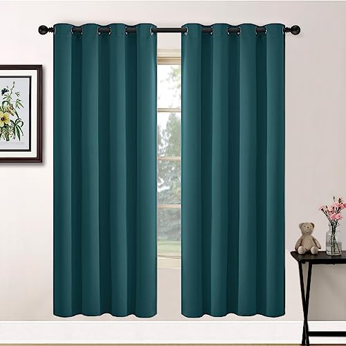 Yakamok Blackout Curtains for Bedroom 2 Panels Set 72 Inch Length Thermal Insulated Room Darkening Dark Black Out Drapery Grommet Window Treatments Drapes for Living Room,52x72, Dark Teal