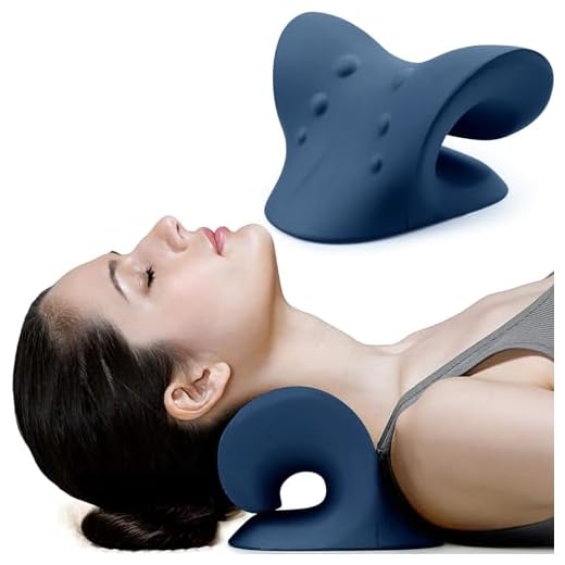 RESTCLOUD Neck and Shoulder Relaxer, Cervical Traction Device for TMJ Pain Relief and Cervical Spine Alignment, Chiropractic Pillow, Neck Stretcher (Dark Blue)