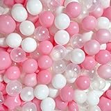 Ranbebi Play Ball Pit Balls 500/1000/2000 Count Plastic Balls for Ball Pit Playpen BPA- Free Crush Proof Pits Ball Crawling Tunnels Balls for Pet Dogs,Soft Toys for Kids Pink &White