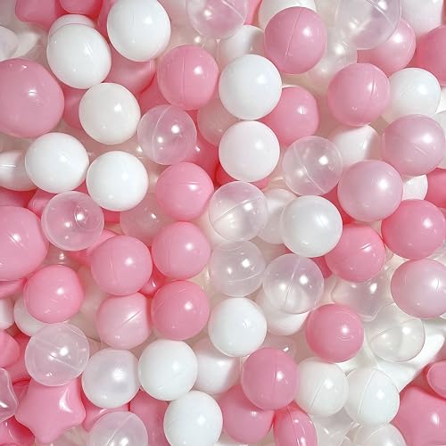 Ranbebi Play Ball Pit Balls 500/1000/2000 Count Plastic Balls for Ball Pit Playpen BPA- Free Crush Proof Pits Ball Crawling Tunnels Balls for Pet Dogs,Soft Toys for Kids Pink &White