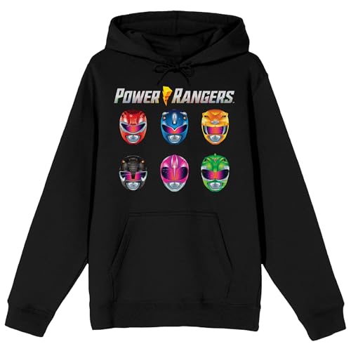 Bioworld Power Rangers Helmets Long Sleeve Black Adult Hooded Sweatshirt