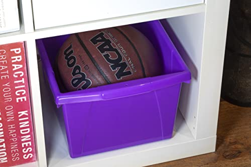 Image of Storex 5.5 Gallon Storage Bin with Lid - Plastic Classroom Organizer for Books and Supplies, Violet, 6-Pack (62747U06C)